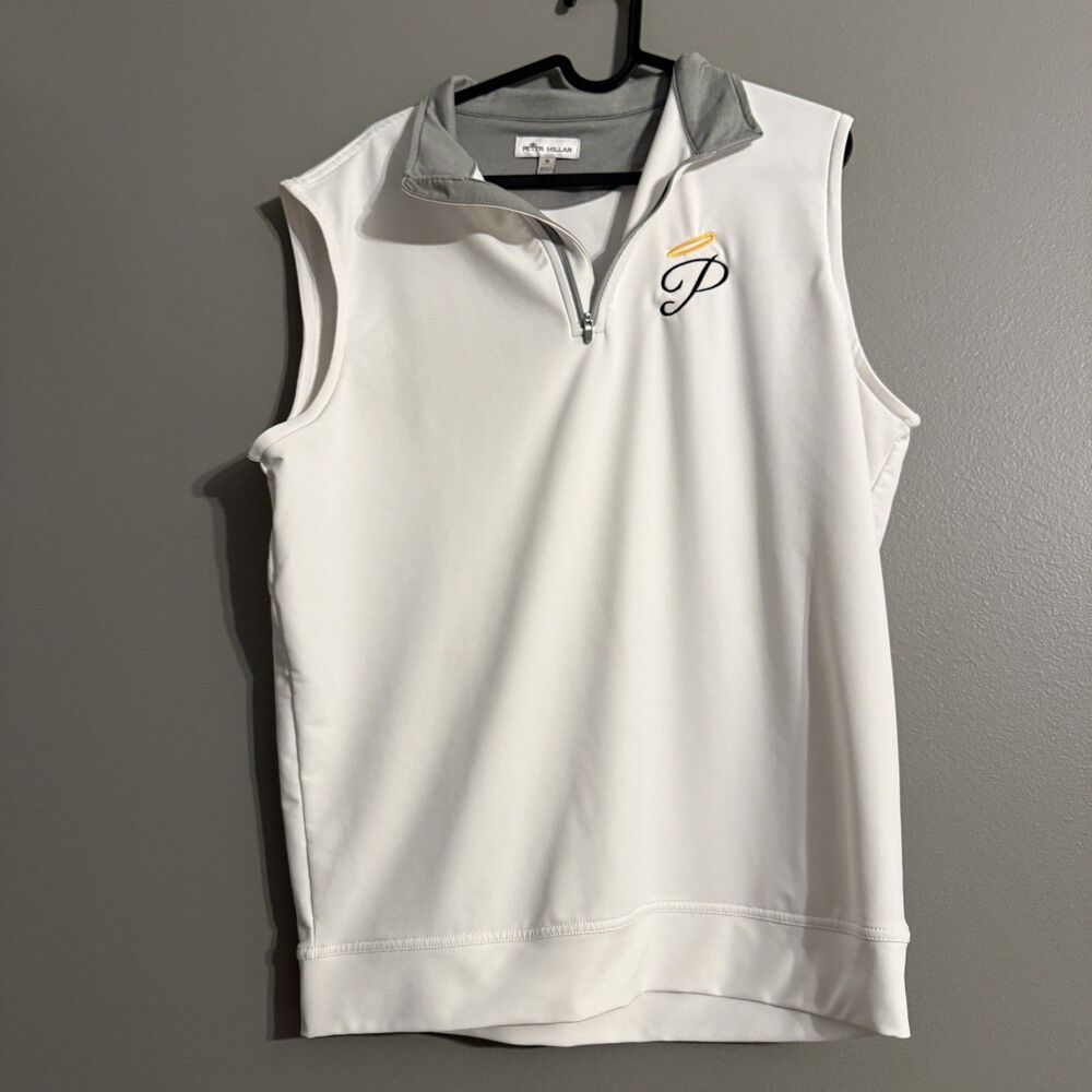 Peter Millar Mens Crown Sport Vest Penelope Bourbon Halo White Golf 1/4 zip